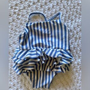 Show Me Your Mumu Blue White Stripe Ruffle One Piece Swimsuit Baby 0–3 Months